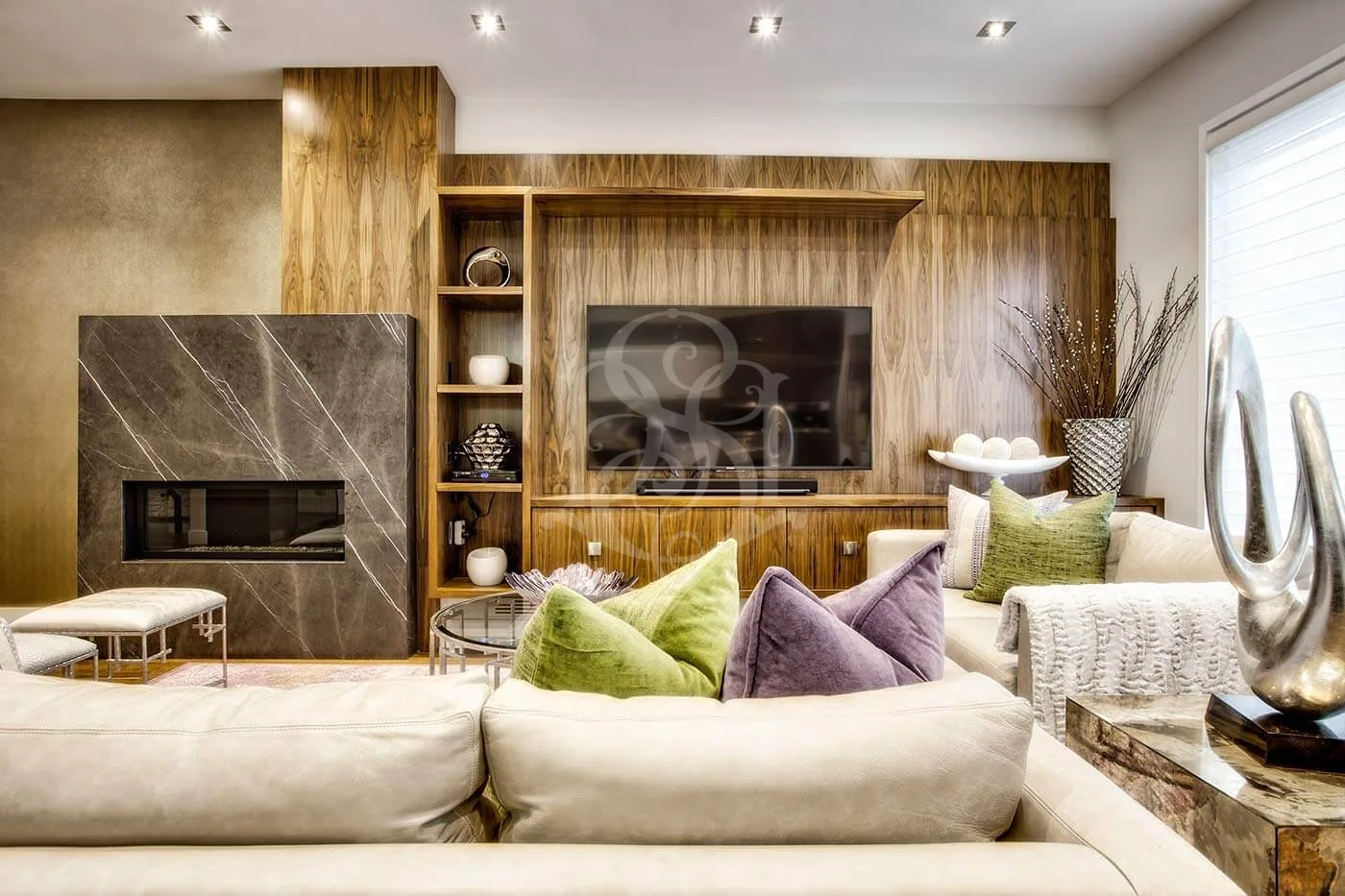 Family room with custom millwork designed by Sanaz Nouri